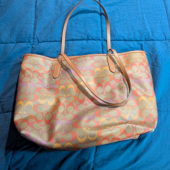 Coach Vibrant Pink and Orange Signature Tote - Picture 2 of 3
